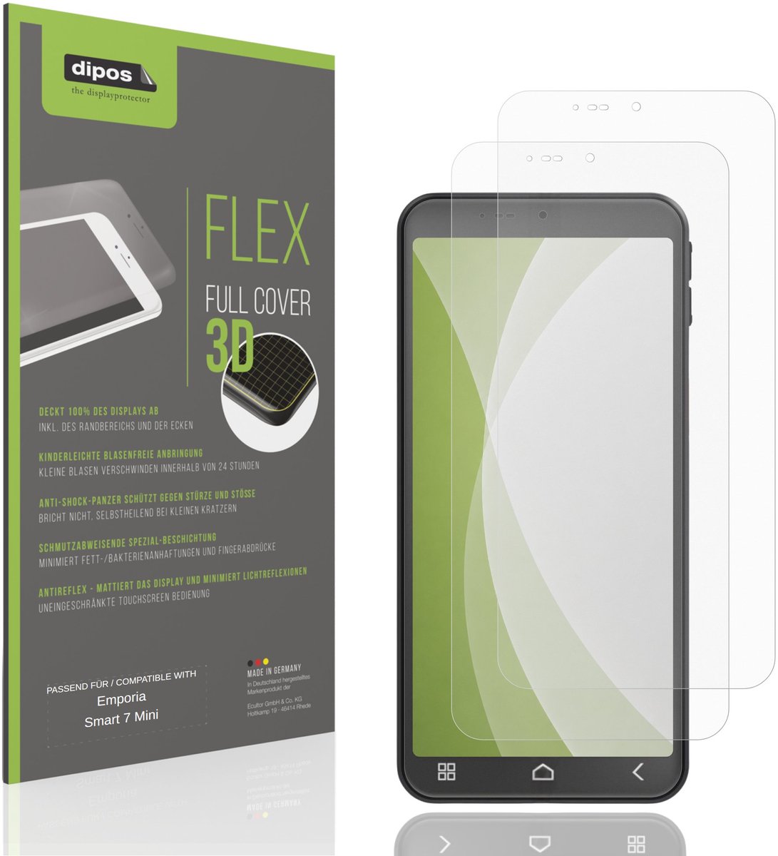 dipos FLEX – 2x Matte Screenprotector geschikt voor Emporia Smart 7 Mini | Volledige Schermbescherming | Case-Friendly