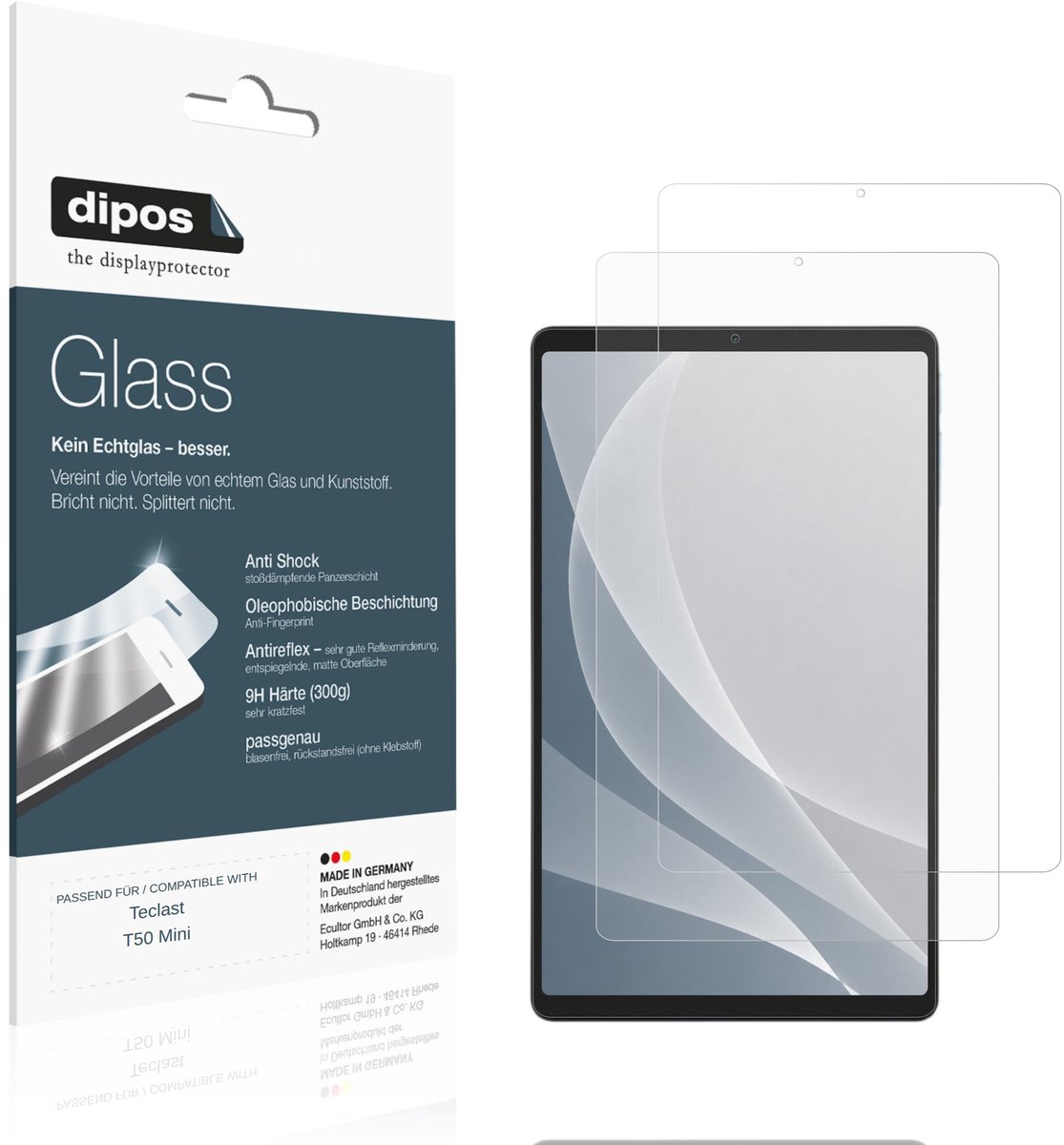 dipos – 2x Matte Pantserfolie geschikt voor Teclast T50 Mini | 9H Screenprotector
