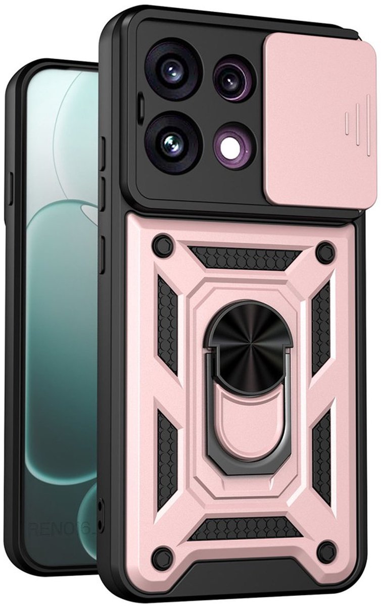 MobyDefend Hoesje - Geschikt voor Oppo Reno16 F/FS - Pantsercase Met Draaibare Ring - Rosé