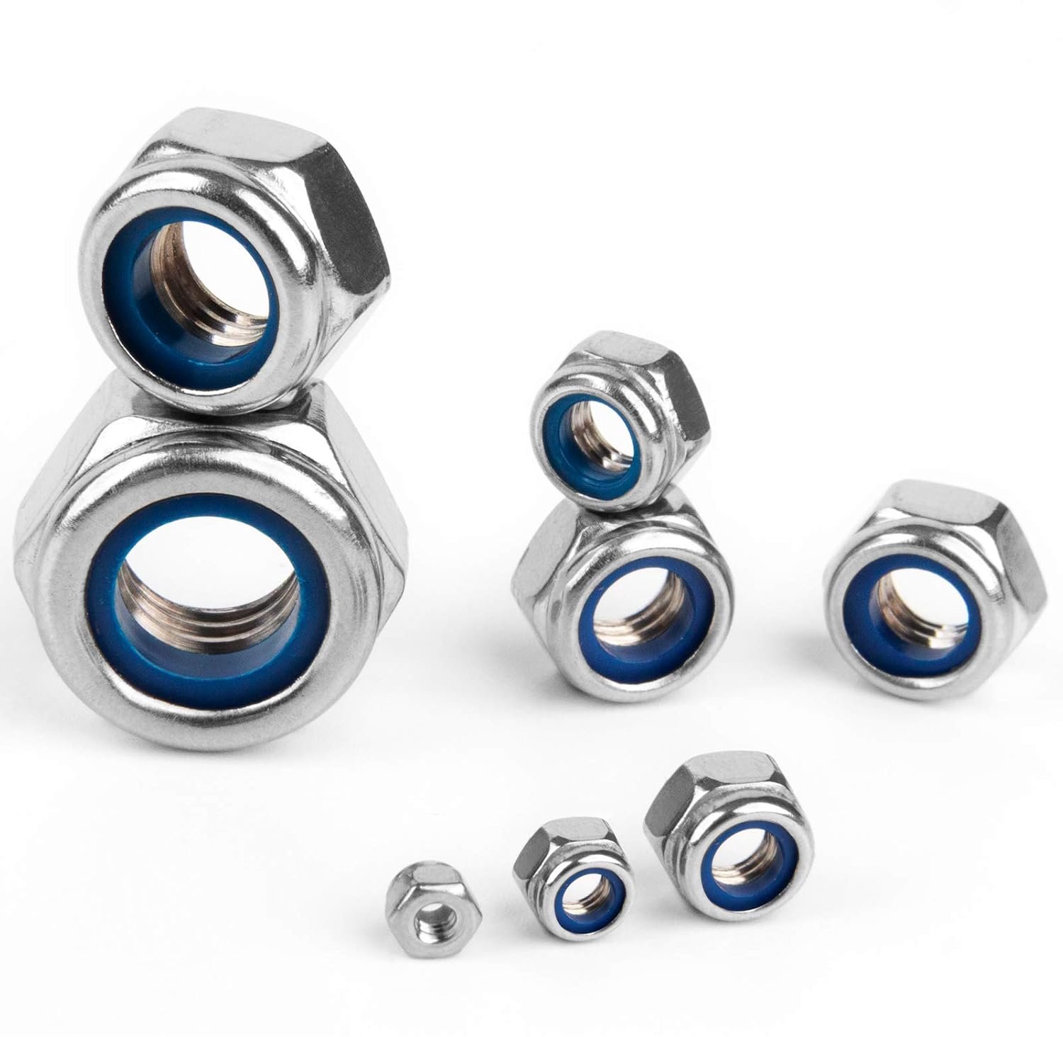 Locknuts set 135 stuks - 8 maten M2 t/m M10 - roestvrij staal - zelfsluitende moeren voor langdurig gebruik - m-winkel