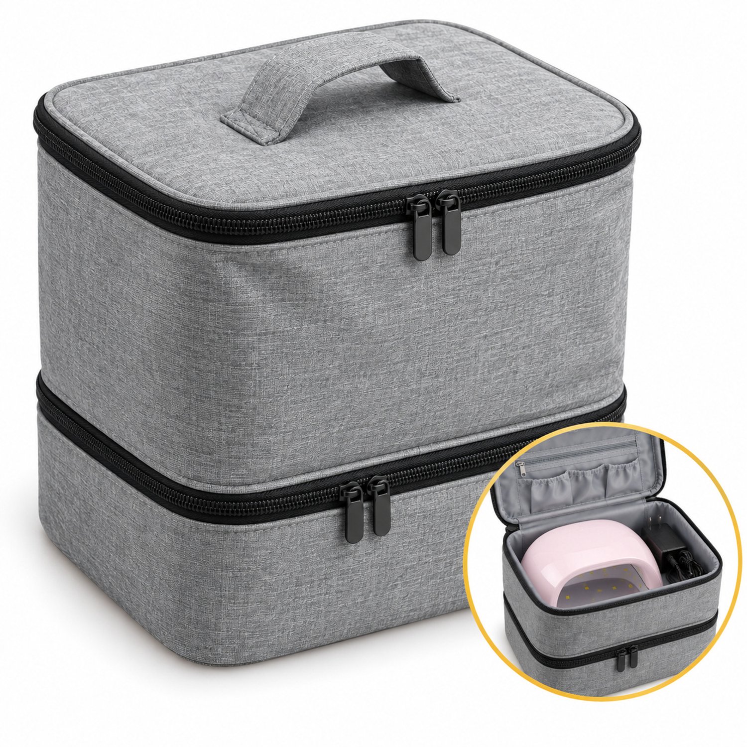 DIVERZA Nagellakkoffer – Nagelkoffer – Organizer voor 30 Flesjes – Twee Lagen met Ruimte voor Nagellaklamp – Uitneembare Inzet – 25 × 20 × 21 cm – Grijs