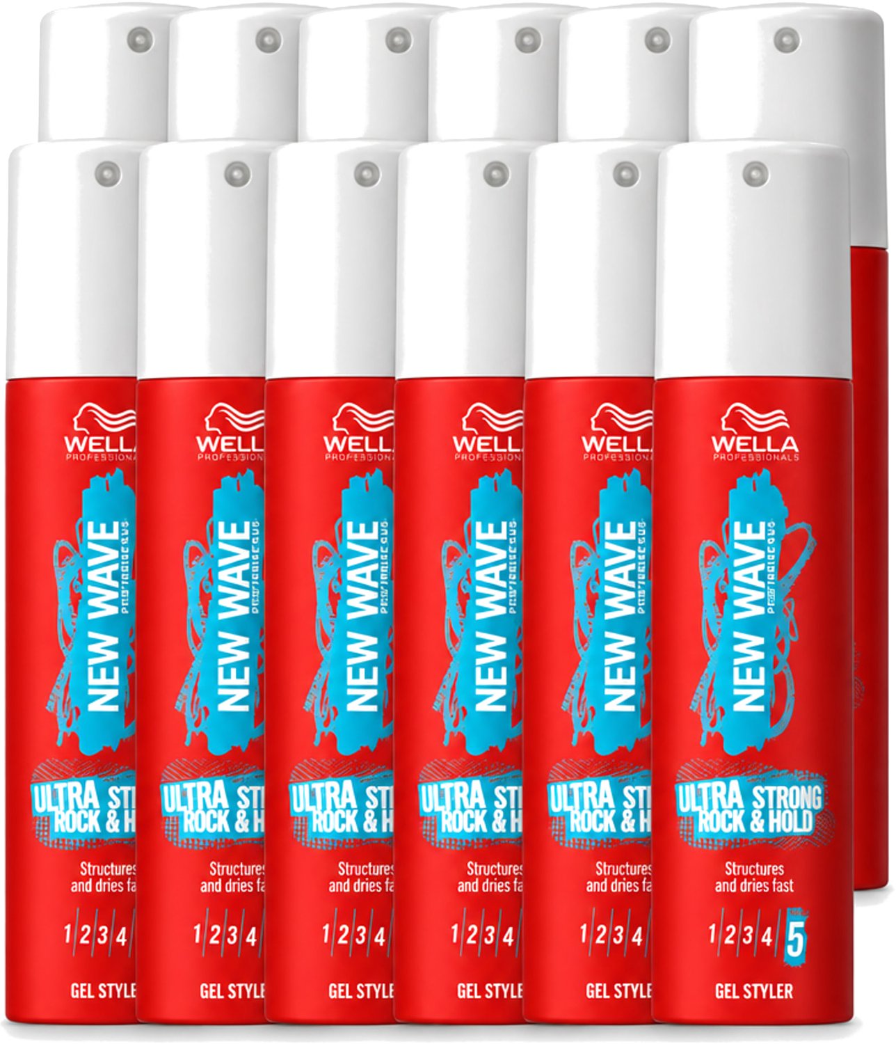 12 x Wella – New Wave Ultra Strong Rock & Hold – Haargel – 100 ml - Voordeelverpakking - 12 stuks