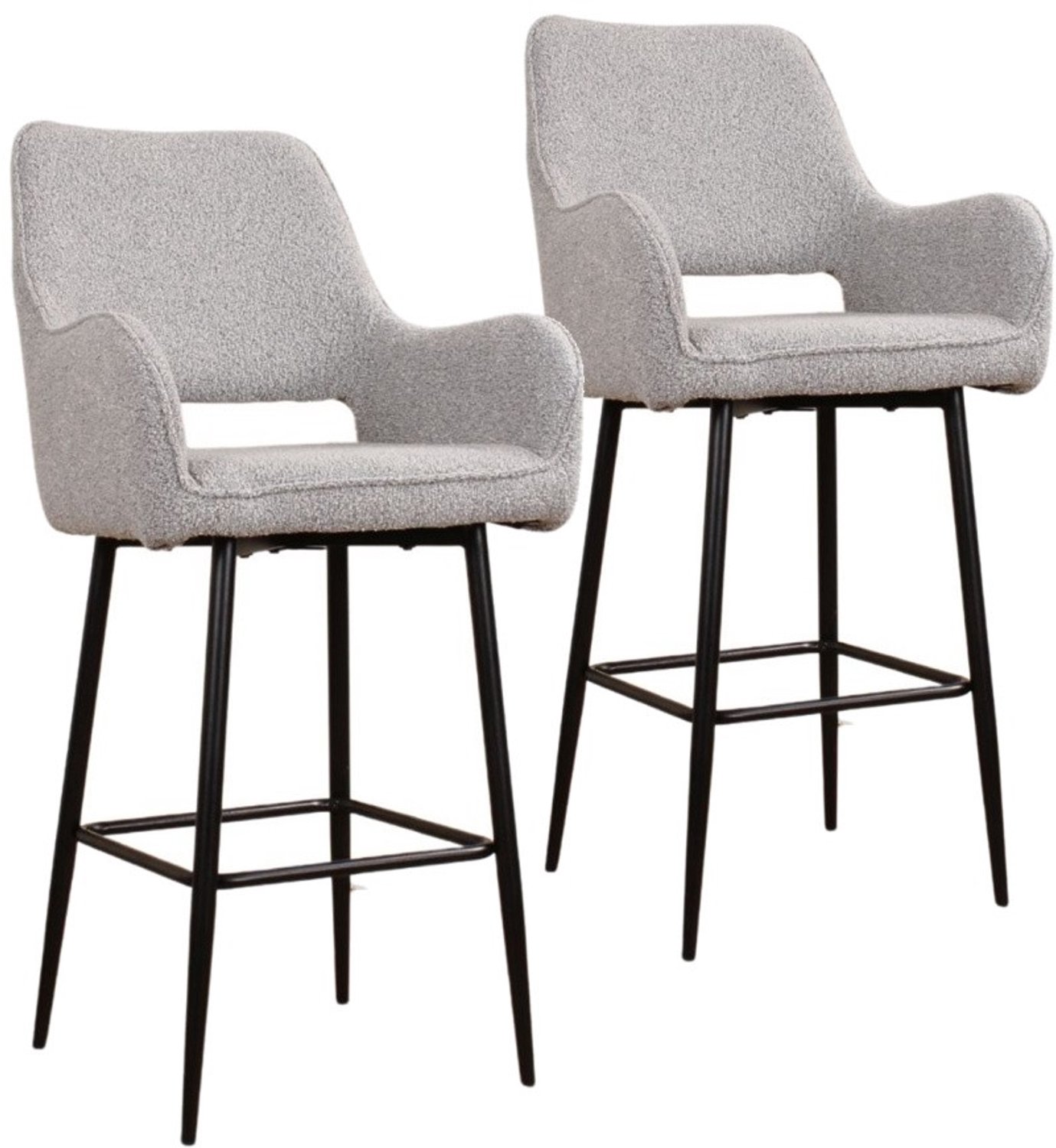 DS4U - - Lenon barkruk 65 cm - Set van 2 - Grijs - Boucle - Met armleuning