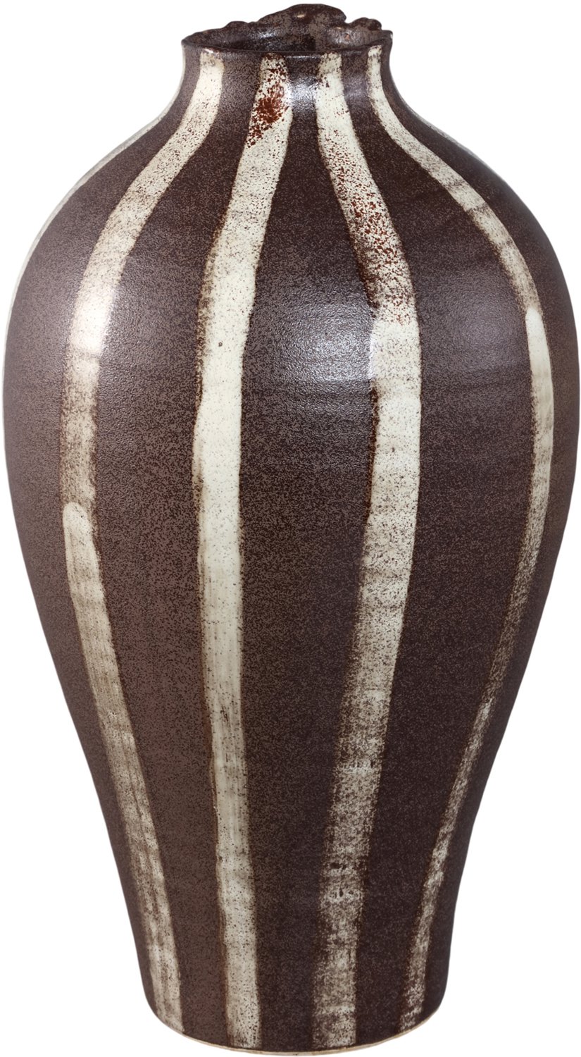 PTMD Eilan Dark Brown Ceramic Vase Stripe Design Bruin