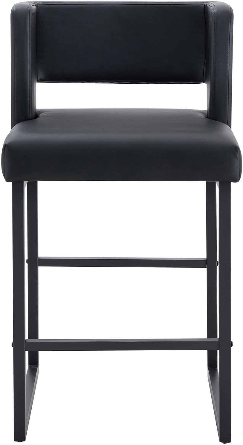 SONNENH Barkrukken set van 2 - Zwart PU-kunstleer - Zwart metalen frame - Rugleuning en voetensteun - Zithoogte 66 cm