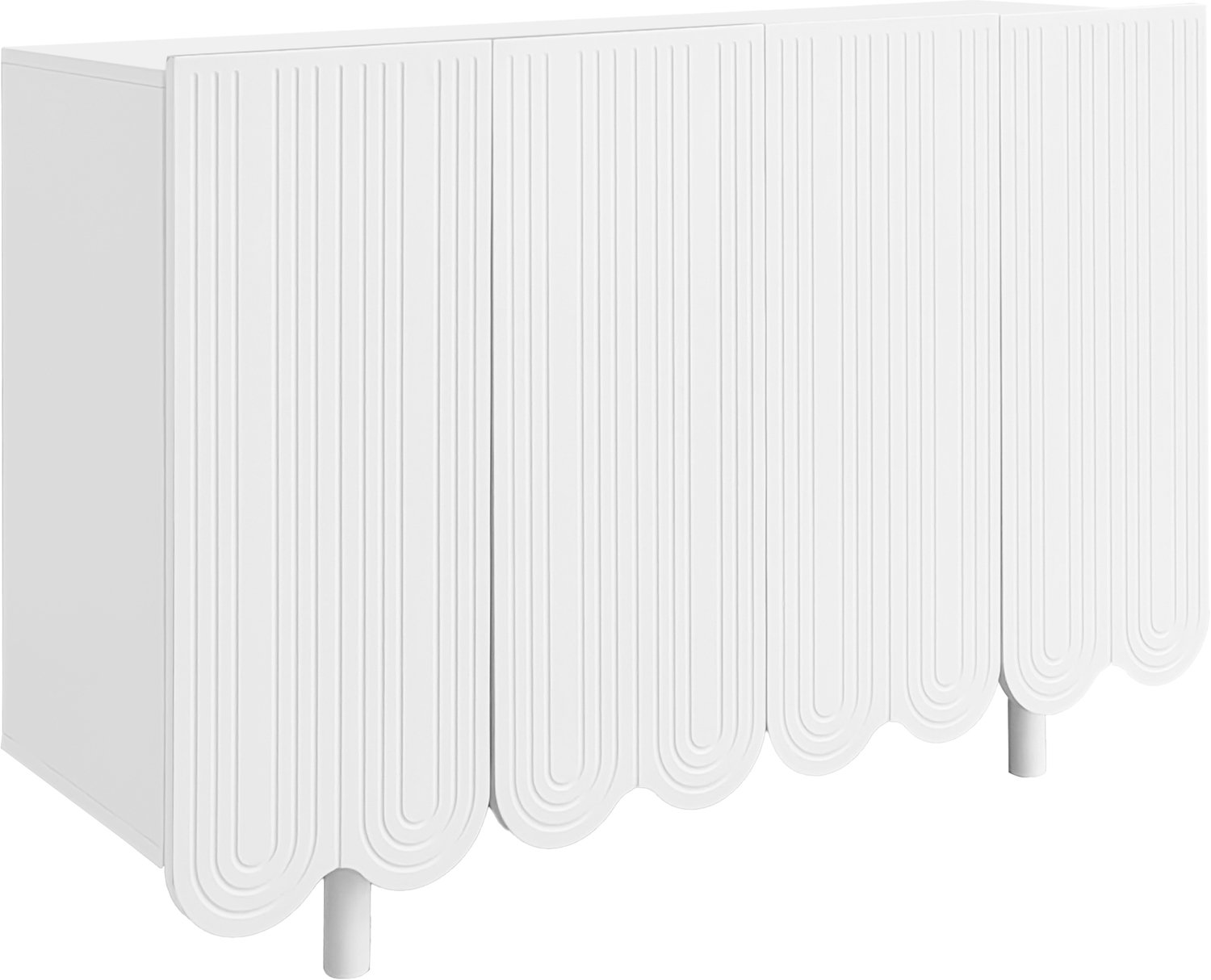 SONNENH Wit dressoir met 4 deuren, druppelreliëf en gedempte scharnieren - 120 x 37,5 x 80,8 cm