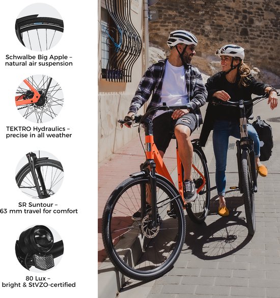 DERUIZ Turmali Comfort E-bike Dames Heren- 28 inch- 360 Wh- 250 W- 40 Nm- Lage instap- Comfort City E-bike- GATES riemaandrijving- Gouden Uur Oranje — afbeelding 5
