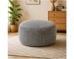 DESMIU Zitzak 100 cm - Ronde Loungestoel Met Traagschuimvulling - Voor Woonkamer Slaapkamer En Kantoor - Ribfluweel - Lichtgrijs