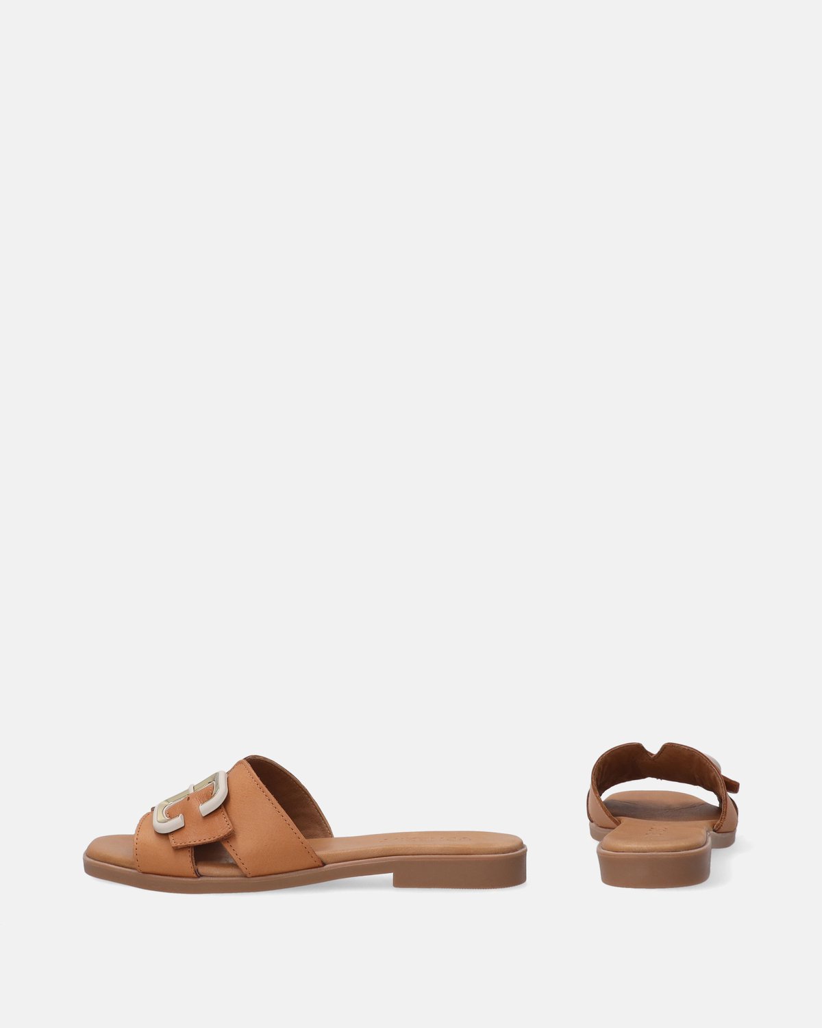 Bruine Leren Slippers - Gouden Gesp - Maat 38