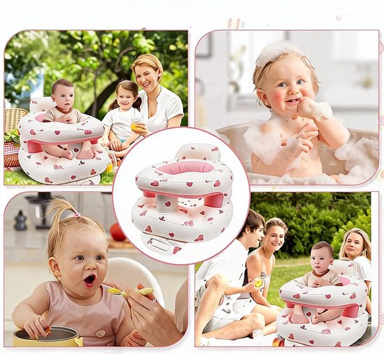 Opblaasstoel Baby - Opblaasbare Baby Stoel - Opblaasbaar Babyzitje - Zelfopblazend Kinderzitje - 53x51x38cm - Veiligheidsrail - Anti-kantel - Vanaf 3 Maanden - Ingebouwde Pomp - 30 kg - Opvouwbaar - Voor Spelen & Voeden & Reizen — afbeelding 4