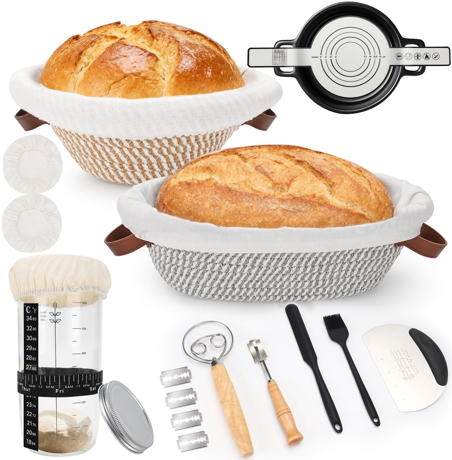 Famanu – Startset voor broodrijsmanden met katoenen manden 10 en 12 inch
