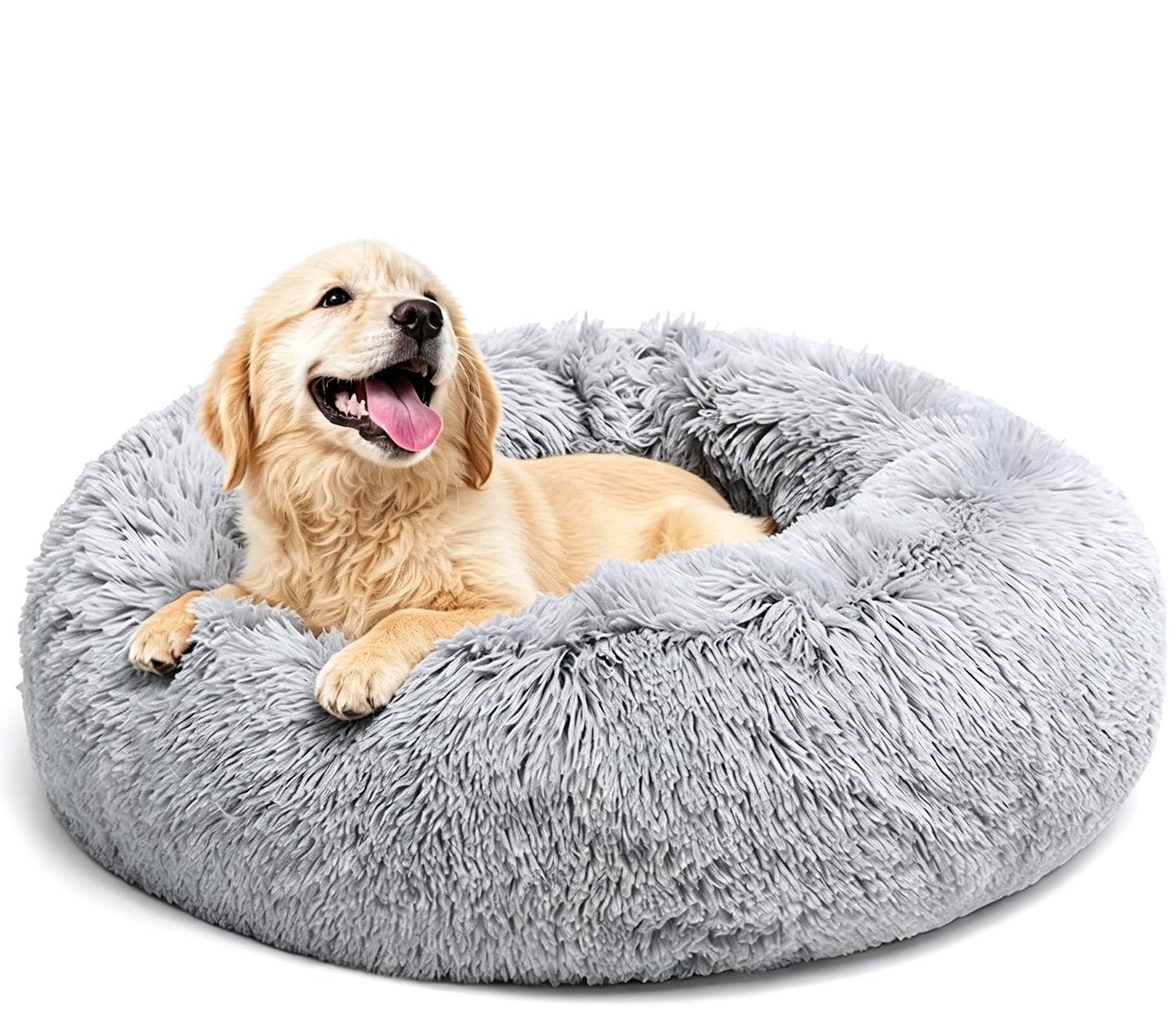 Ronde Pluche Hondenmand – Donut Dierenmand en Kattenmand met Antislip Bodem – 50 cm – Lichtgrijs