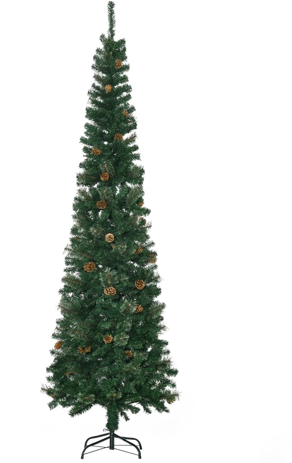 Delightness Kerstboom - Kunst Boom - Decoratie - Nep Boom - Kerst - Smalle Kerstboom - Feestdagen - Dennenappels - 58X58X225 Cm - Groen