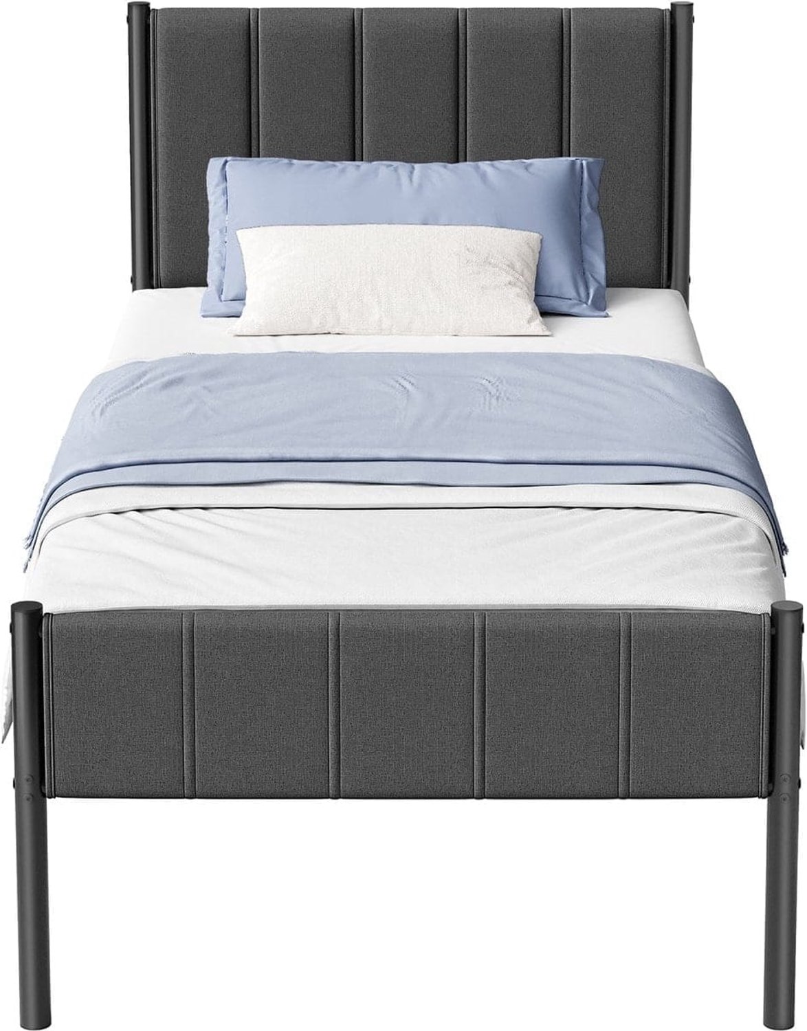 Klarven Hoofdbord Grijs - Hoofdbord Bed - Headboard - Gestoffeerd, Draagvermogen 250kg - 207x91,5x104cm Antraciet/Zwart