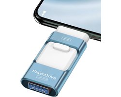 256GB USB Stick voor Telefoon - Photostick voor Foto's & Video's - Externe Opslag - Snelle Flashdrive - Vingerafdruk- & Wachtwoordbeveiliging - EASYFLASH PRO App - Tot 80 MB/s Schrijven & 40 MB/s Lezen - Blauw