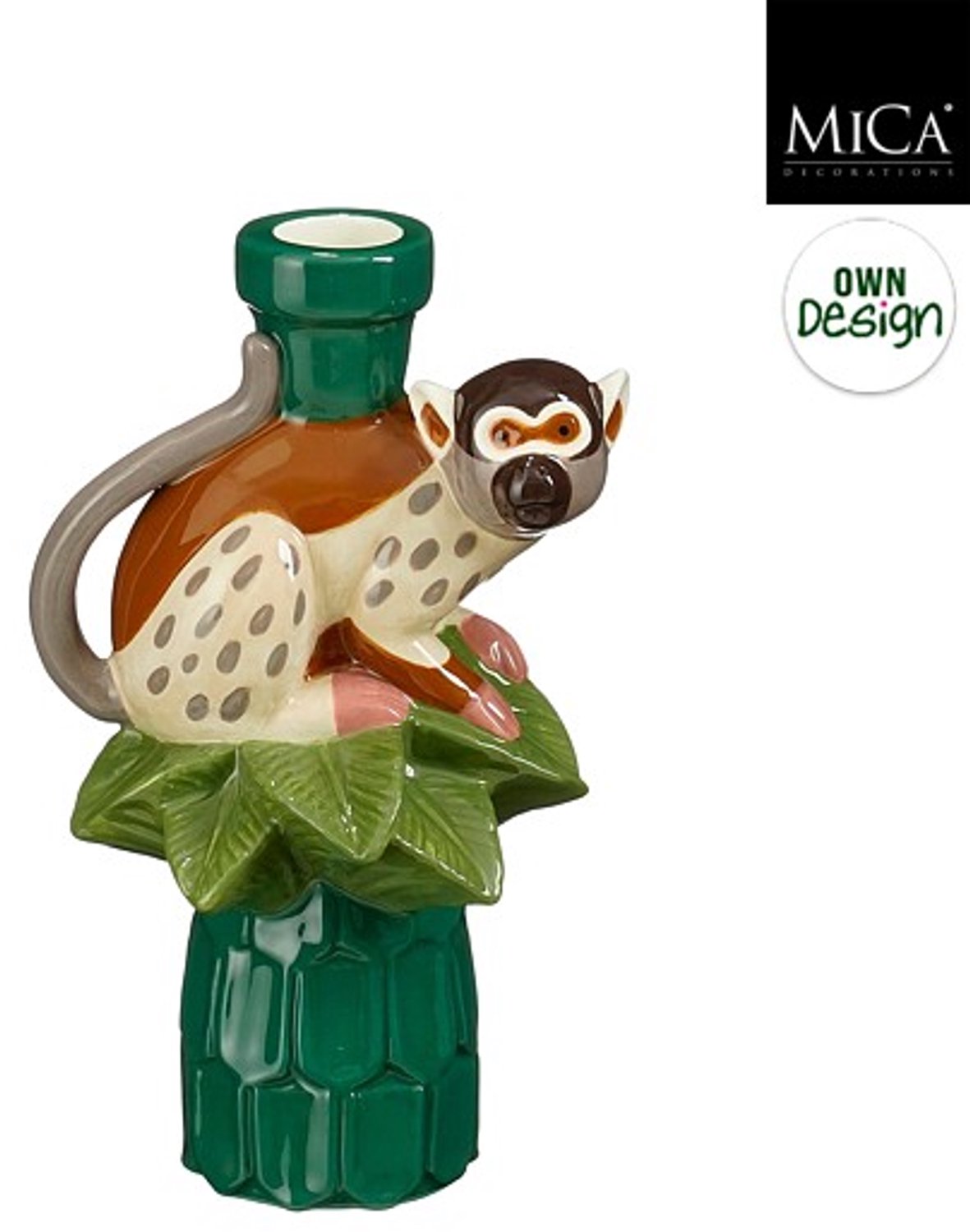 Mica Decorations kandelaar keramiek aap 10.5x9x17.5cm groen