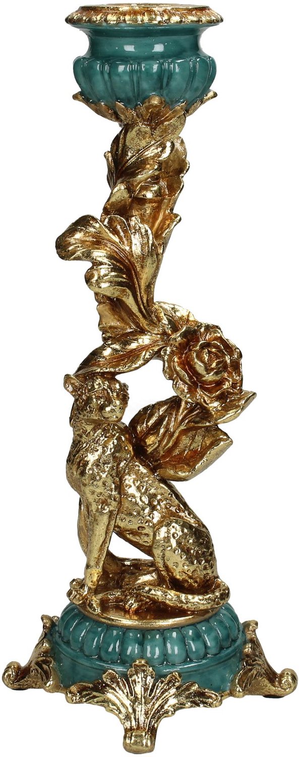 Kersten kandelaar polyresin luipaard 10x10x28.5cm goud