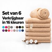 Set van 6 zandkleurige handdoeken, verkrijgbaar in 16 kleuren.