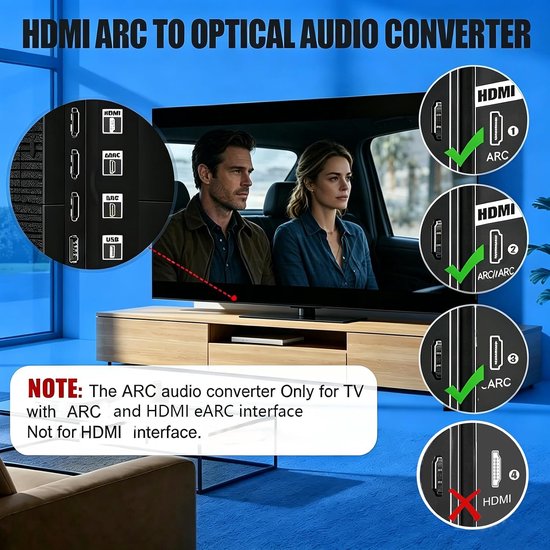 HDMI ARC-audio-extractor - 192 kHz/24 bit - HDMI high-definition audio-converter - Optische Toslink SPDIF-uitgang - Zwart - 67*35*15 mm - Kabellengte 150 cm - Geschikt voor HDTV's - ARC/EARCTV naar optische soundbar - Home cinema — afbeelding 5
