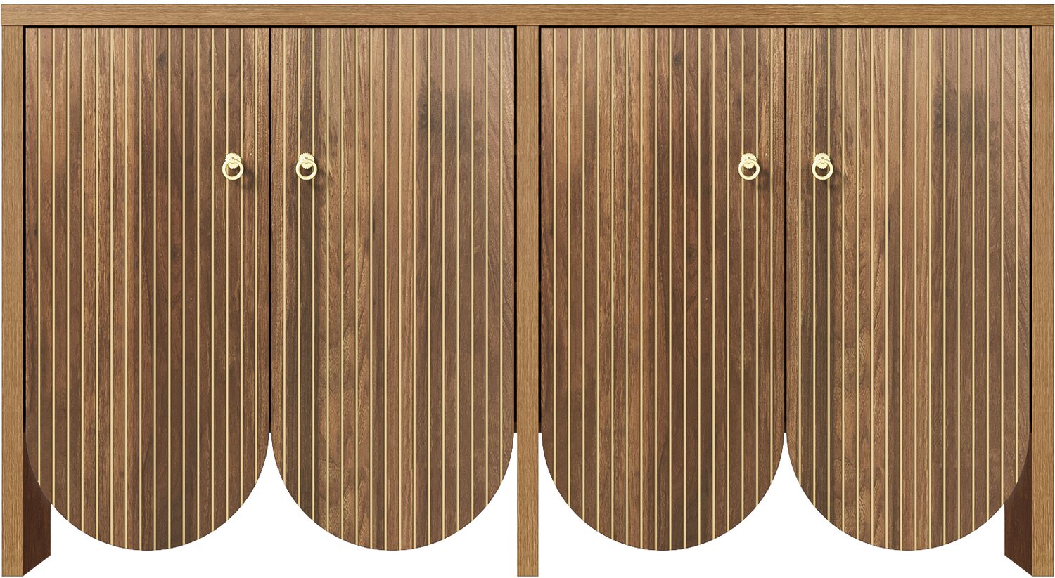 SONNENH Dressoir met 4 geribbelde boogdeuren en verstelbare planken - Walnootlook - 147 x 40 x 80 cm