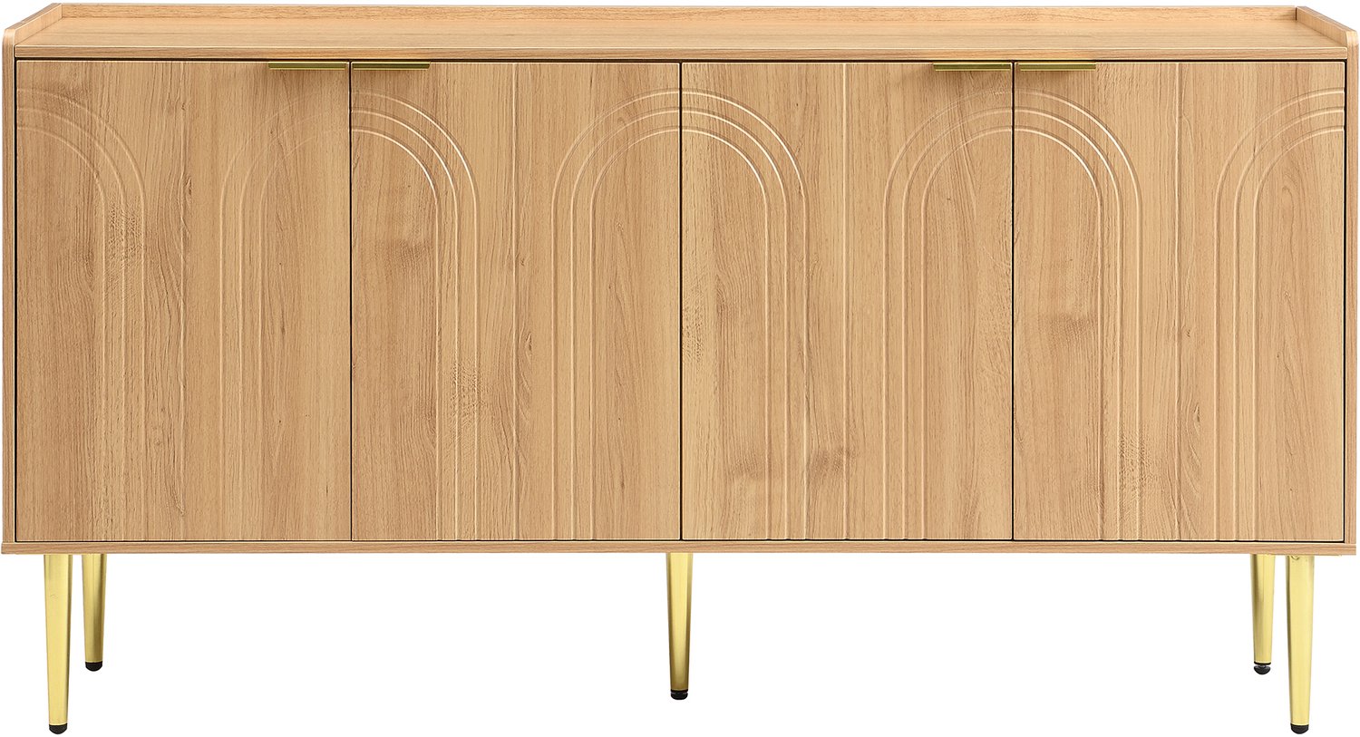 SONNENH Dressoir met 4 deuren, boogreliëf en verstelbare planken - Naturel houtlook - 140 x 38 x 75 cm