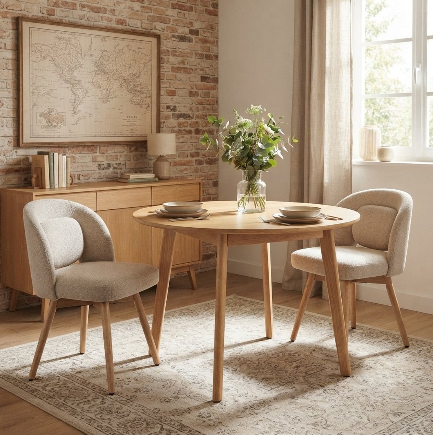 DESMIU Eetkamerstoel - Kuipstoel - Set Van 2 - 360 Graden Draaibaar Met Zachte Velvet Zitting - Voor Eetkamer En Woonkamer - Hout Beige