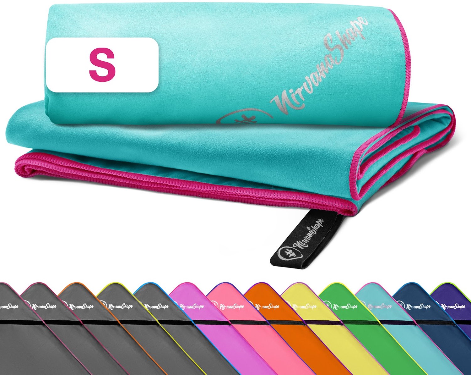 NirvanaShape - microvezel handdoek - lichtgewicht compacte reishanddoek - sneldrogend en absorberend - 60 x 40 cm - Turkoois / Roze Rand