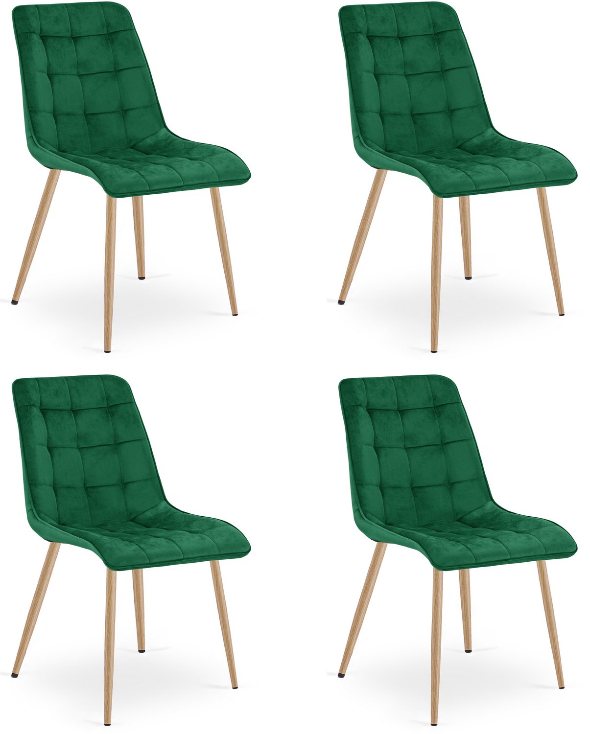 Oskar Set van 4 Eetkamerstoelen SPLIT – Groen Velvet / Fluweel – Gestoffeerde Zitting – Metalen Poten in Eikenlook – Modern Design – Voor Eetkamer en Keuken