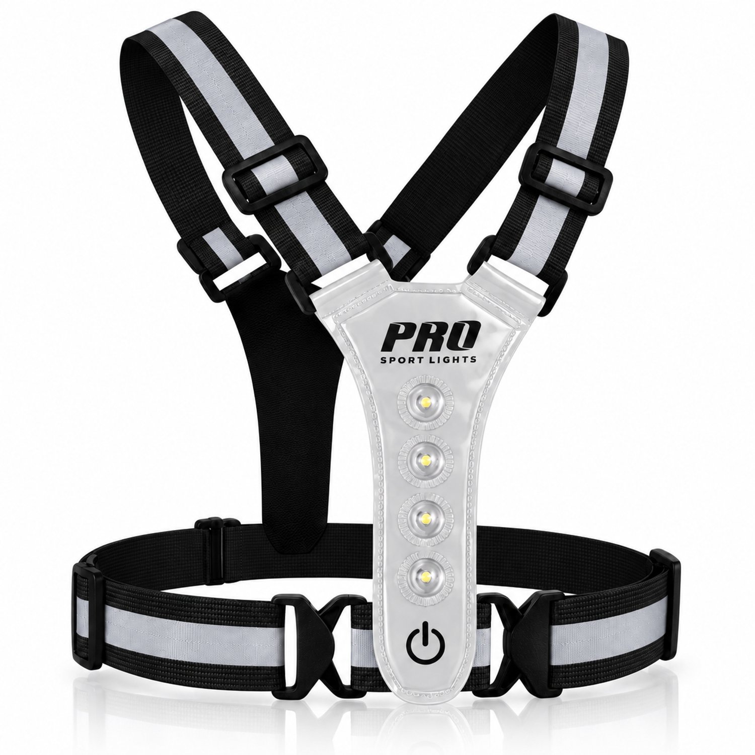 Hardloopvest Met Verlichting en Reflectoren LED Veiligheidsvest USB-C Oplaadbaar Fietsen One Size Wit