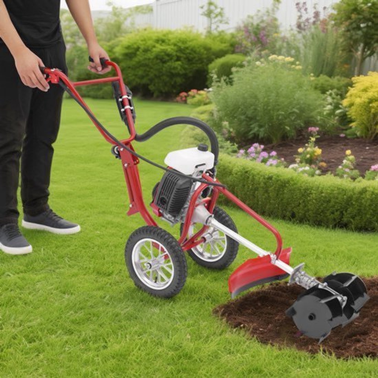 Elektrische Freesmachine Mini Cultivator - 63cc 4PK Motor - 1,2L Brandstoftank - Staal Rood Zwart - Tuinbewerking Grondbewerking