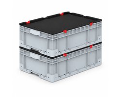 Povag Euronorm stapelbak met deksel - Set van 2 - Opbergbak - Transportkrat - 60x40x18,4 cm - Grijs