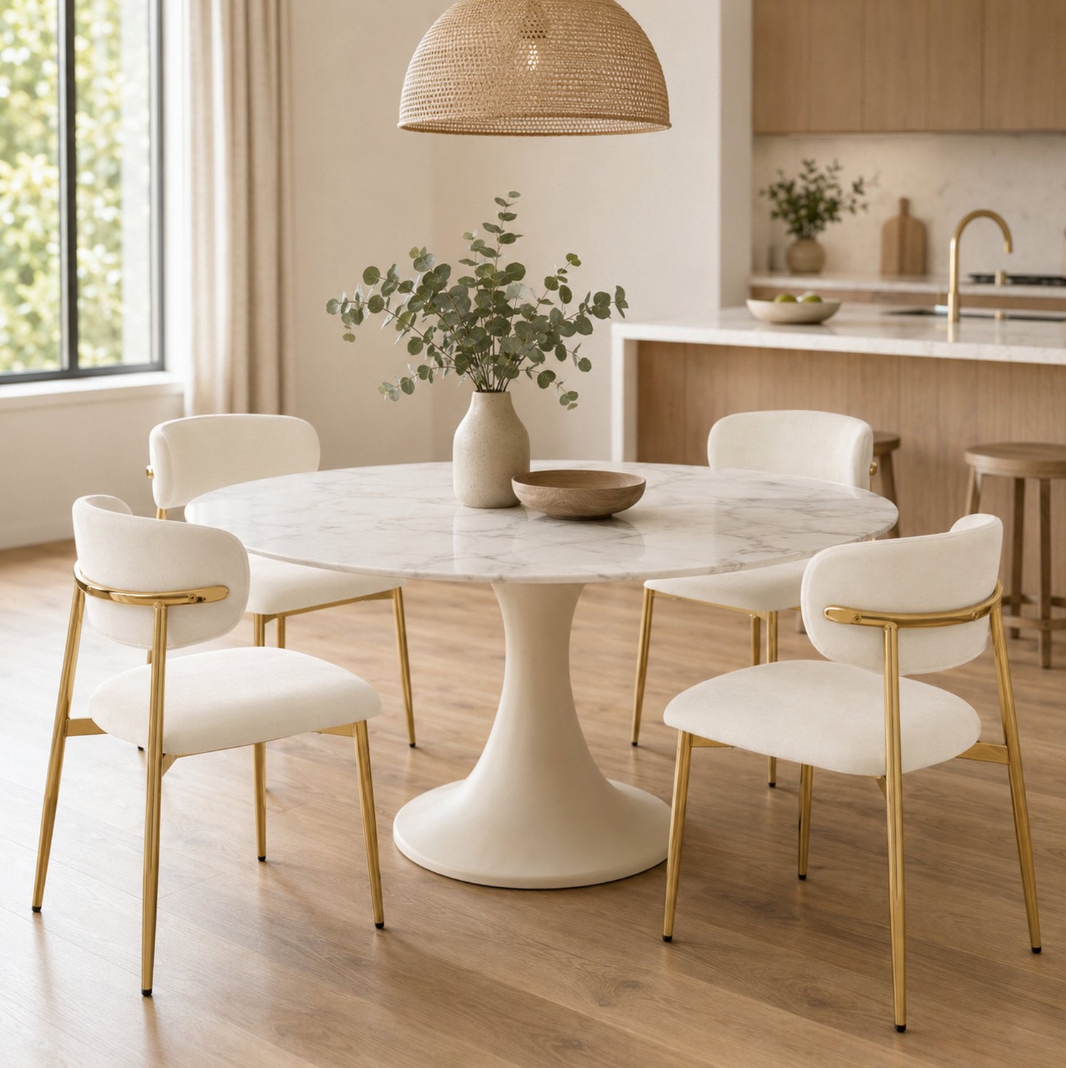 MODENUIT Eetkamerstoelen - Set Van 4 Met Gewatteerde Zitting - Eetkamer - Metaal - Wit - 51x50x81 Cm