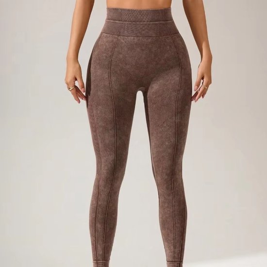 Dames Sportlegging met Hoge Taille en Zakken – Yoga Legging met Buikcontrole, Sneldrogend voor Fitness, Hardlopen & Outdoor - Bruin - Maat M — afbeelding 3