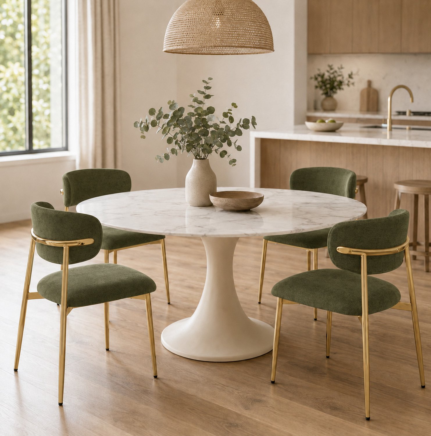 DESMIU Eetkamerstoel 51 x 50 x 81 cm - Set Van 4 - In Hoogte Verstelbaar Met Armleuningen - Voor Eetkamer En Keuken - Polyester Groen Goud