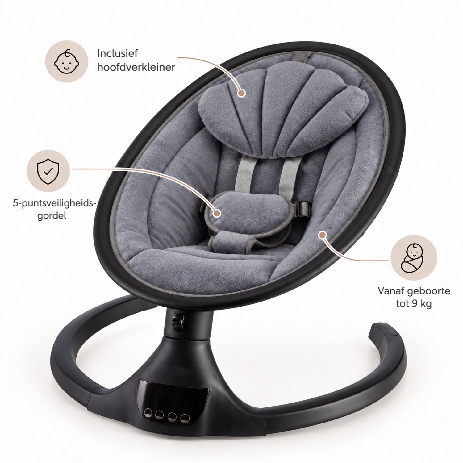 X Adventure Rocco Elektrische Wipstoel – Baby swing - Elektrische Babyschommel - Bluetooth & Afstandsbediening - Grijs thumbnail 2