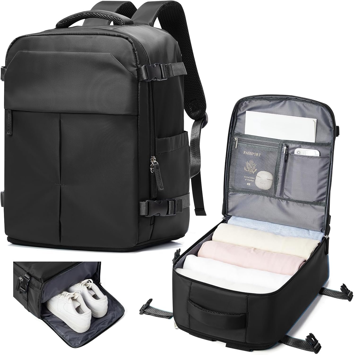 Reisrugzak Handbagage 40 x 30 x 20 cm - Zwart - Compact en goedgekeurd voor Ryanair en Wizz Air - m-winkel