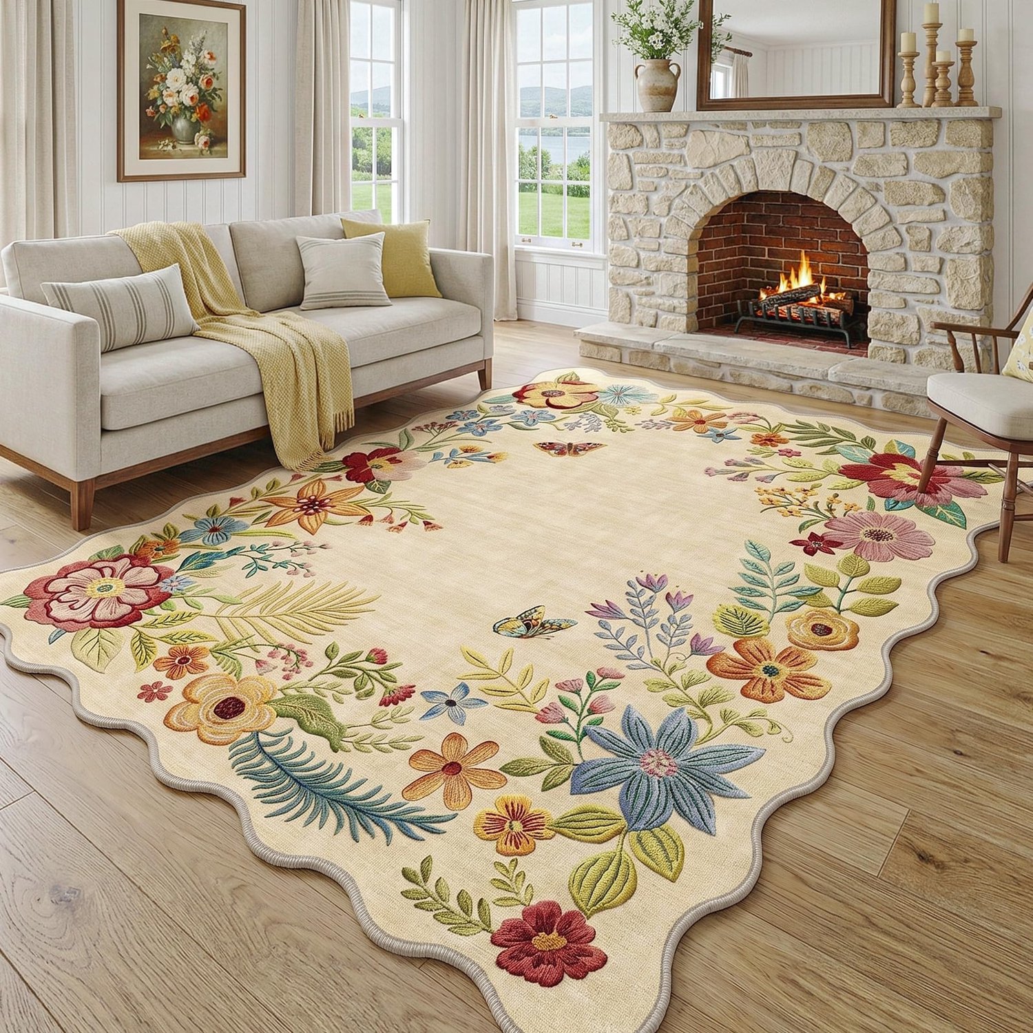 Vloerkleed - Bloemenpatroon - Beige - 160 x 230 cm