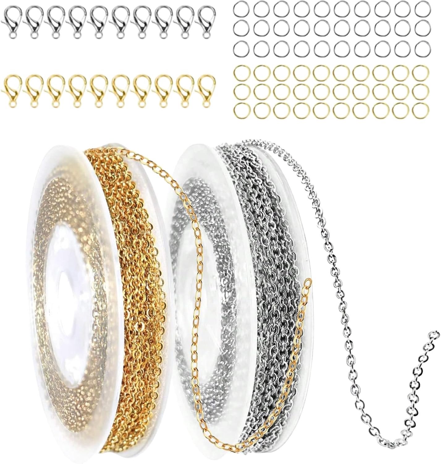 Sieradenketting set 6 m - goud en zilver - met 20 lobster sluitingen en 60 open ringen - ideaal voor DIY sieraden maken - m-winkel