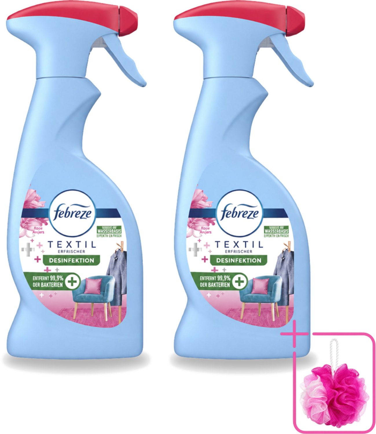 2 x Febreze – Textielspray – Roze Anjers – 375 ml - Bulkverpakking - Textielgeur - Douchemop - Textielverzorging