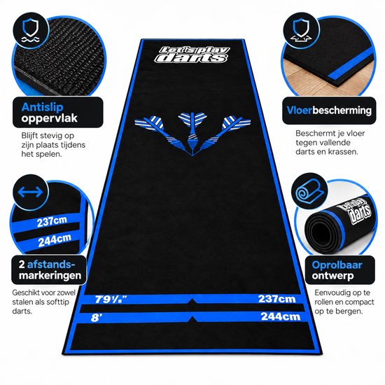 Dartsmat PVC - Dartmatten - Dartvloermat - Antislip & Vloerbescherming - Officieel Oche Systeem - 2 Afstandsmarkeringen - 250x30cm - Oprolbaar - Voor Stalen & Softtip Darts van Bobypet — afbeelding 4