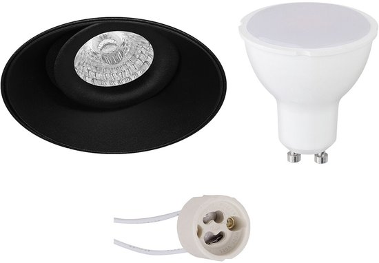 BES LED GU10 Inbouwspot Set - Mat Zwart - Inbouw Rond - Trimless - Kantelbaar - Pragmi Nivas Pro - 4W - Warm Wit 3000K - Ø150mm