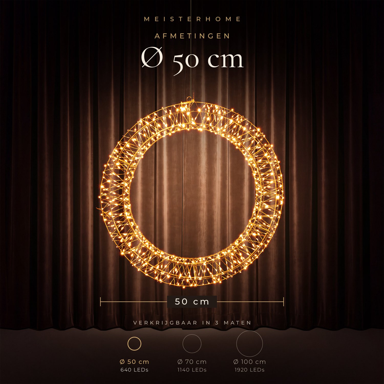 Meisterhome® LED 3D Lichtkrans Ø 50 cm – 640 LEDs – Extra Warm Wit – Verlichte Kerstkrans - Deurkrans met LED – Kerstverlichting Buiten & Binnen – Timer & Dimmer – IP44 – foto 4