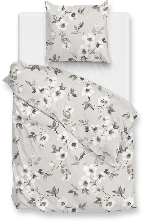 Zohome Ines Dekbedovertrek - Grijs - Tweepersoons - Dekbedhoes van 100% Katoen-Flanel - Bloemen - 200x220 + 2 slopen 60/70 cm - AW25 van Merkloos — afbeelding 3