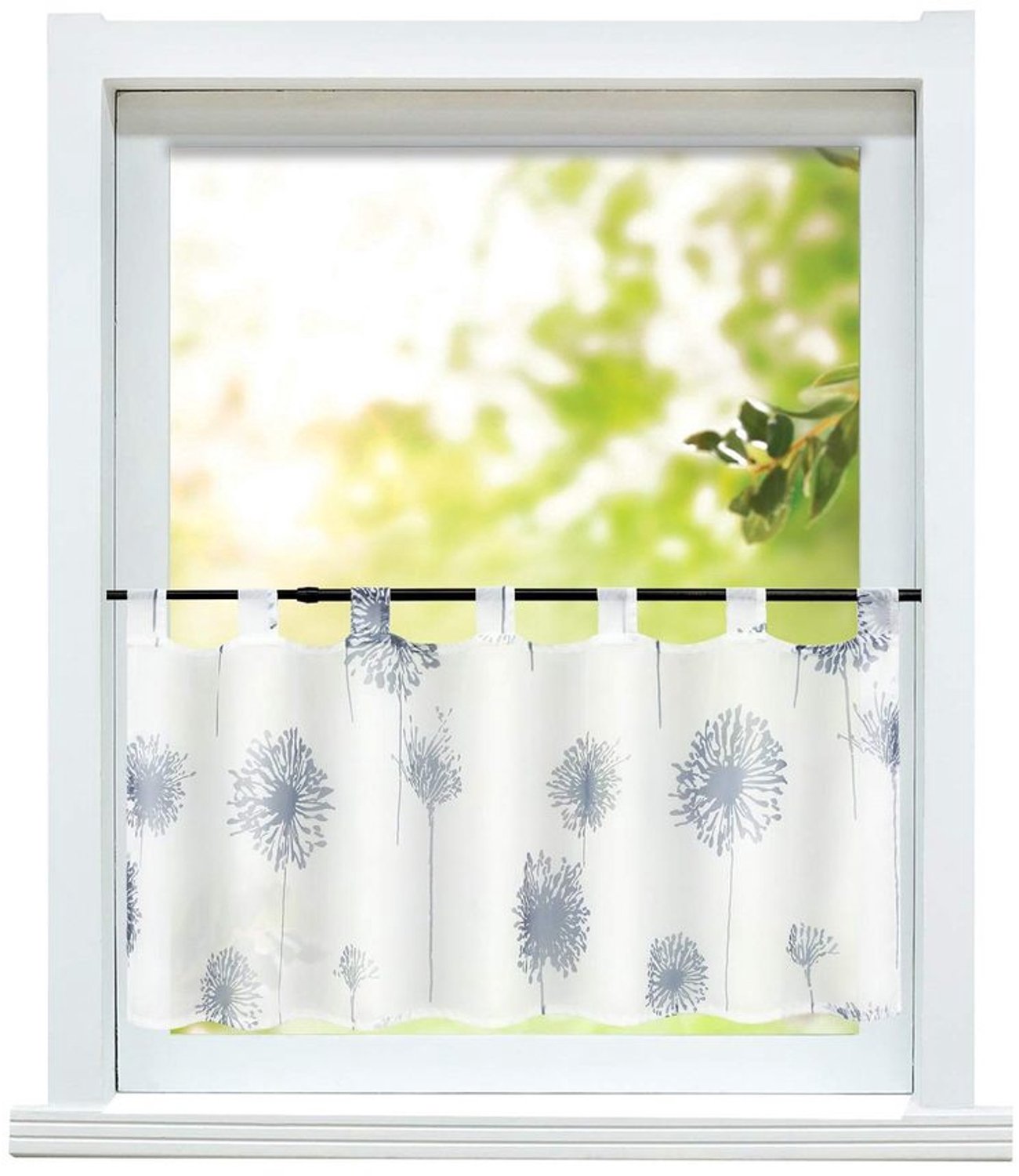 Moderne Bistro Gordijn met Lusjes - Paardenbloem Patroon Wit/Groen 60x90 cm