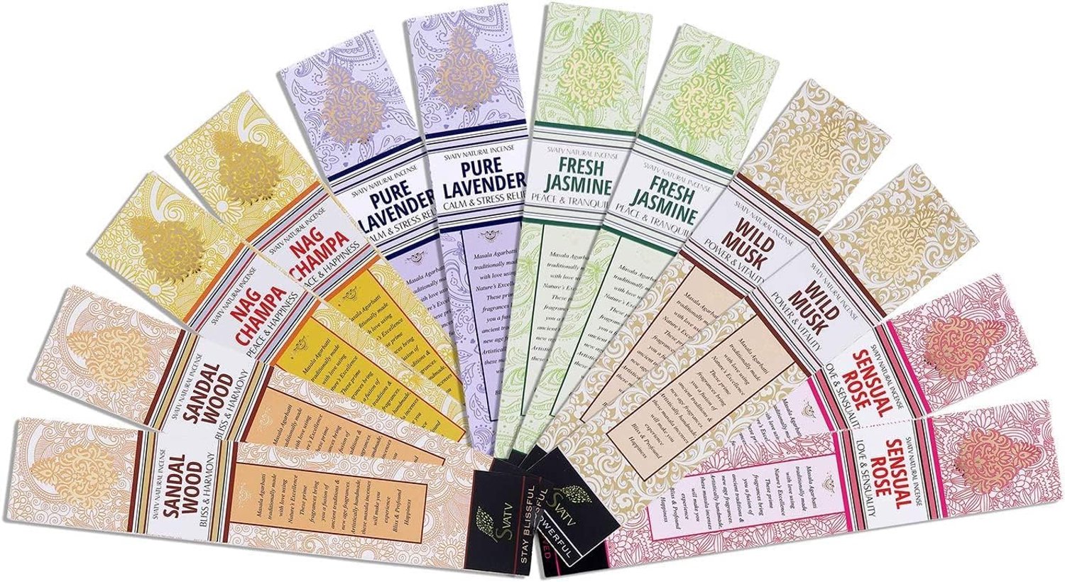 Wierookstokjes 15g x 12 - Natuurlijke mix (Nagchampa, Sandelhout, Lavendel, Roos, Musk, Jasmijn) - m-winkel