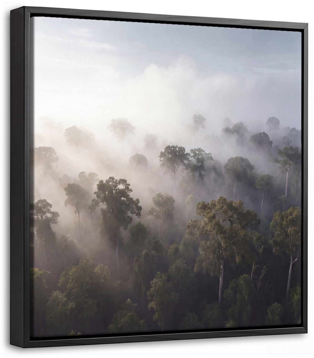 Canvas Schilderij met Baklijst - Bos - Mist - Natuur - Groen