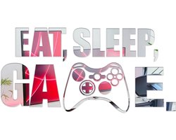 Eat Sleep Game Spiegel Muursticker, Acryl Gaming Muursticker, Gamer Room Decor, Wall Art Quote Sign voor Jongens Meisjes Mannen Slaapkamer Speelkamer