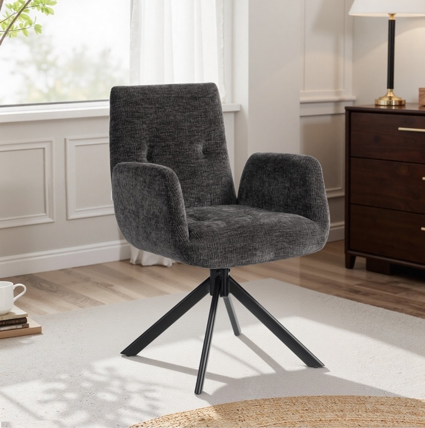 CHICFURN Fauteuil - 360 graden draaibaar - Stalen poten - Zwart