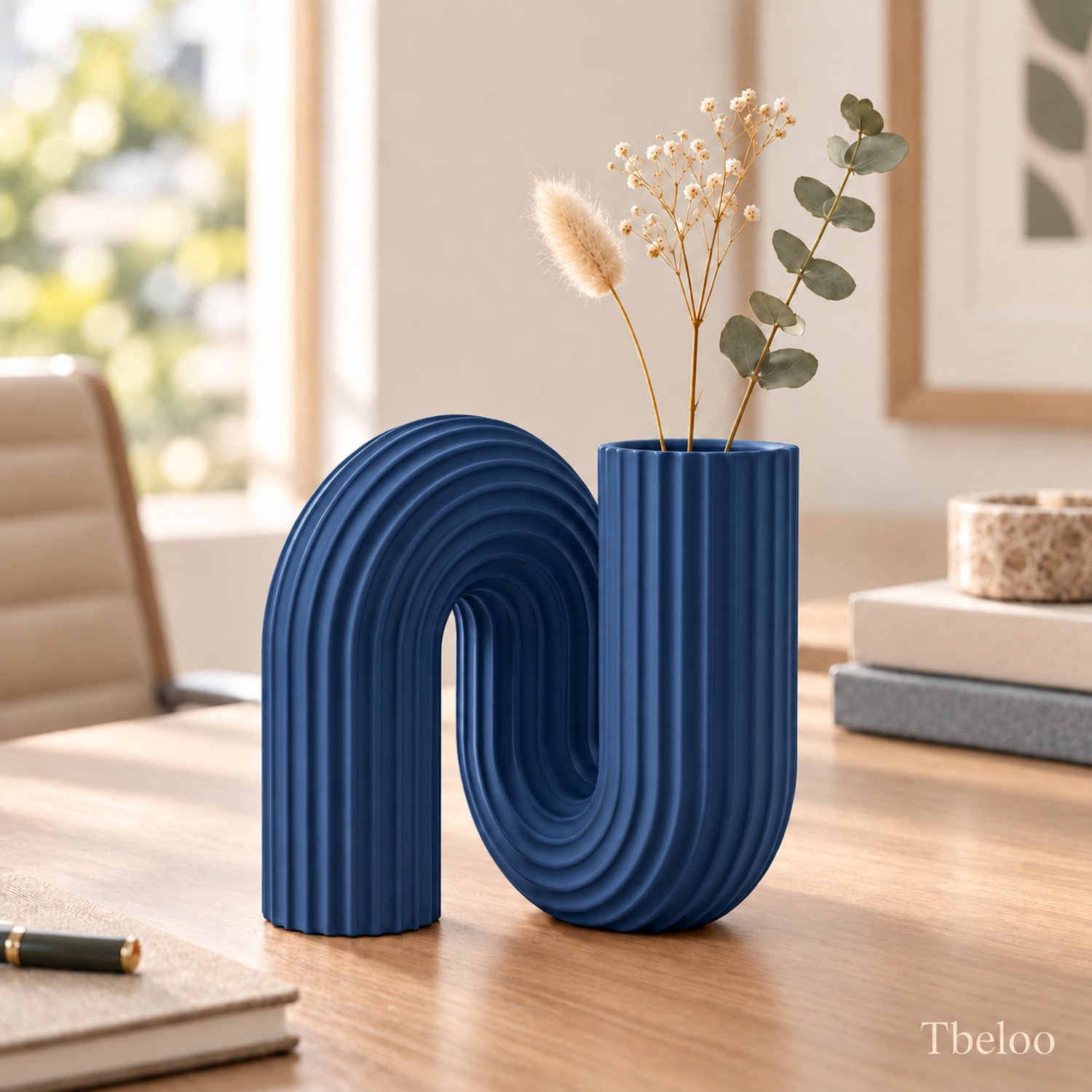 Tbeloo Boogvaas - Modern Woonaccessoire voor Droogbloemen - Marineblauw - PLA - 3D-geprint