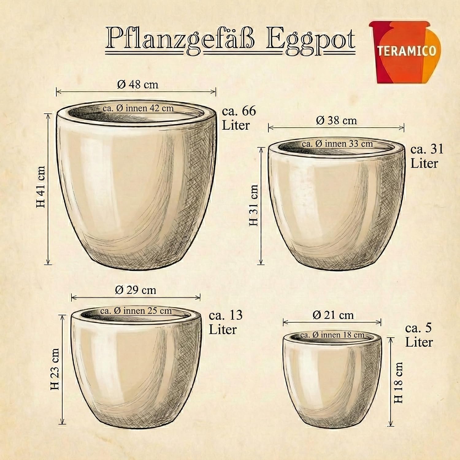 Handgemaakte Keramische Ronde Plantenbak Ø 48x41 cm – Luxe Geglazuurde Bloembak met Drainagegat – Vorst- en UV-bestendige Keramiek Pot voor Tuin, Terras, Balcon en Interieur – Mosgroen